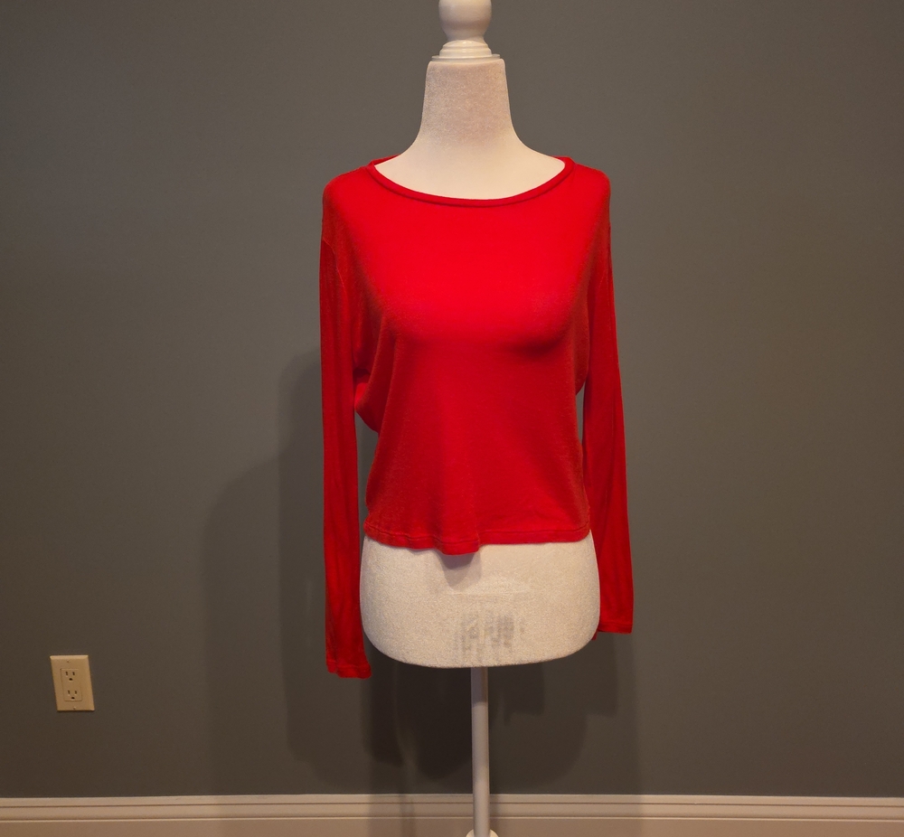 Alice + Olivia Red Long-Sleeve Crewneck Top Size XS